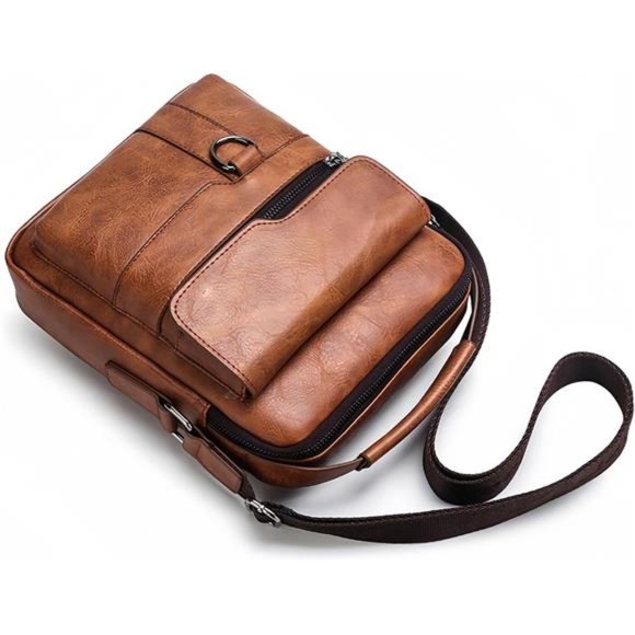 Small Crossbody Bag, Mens Shoulder Bag, Vintage PU leather Office Business Bag - Picture 7 of 7